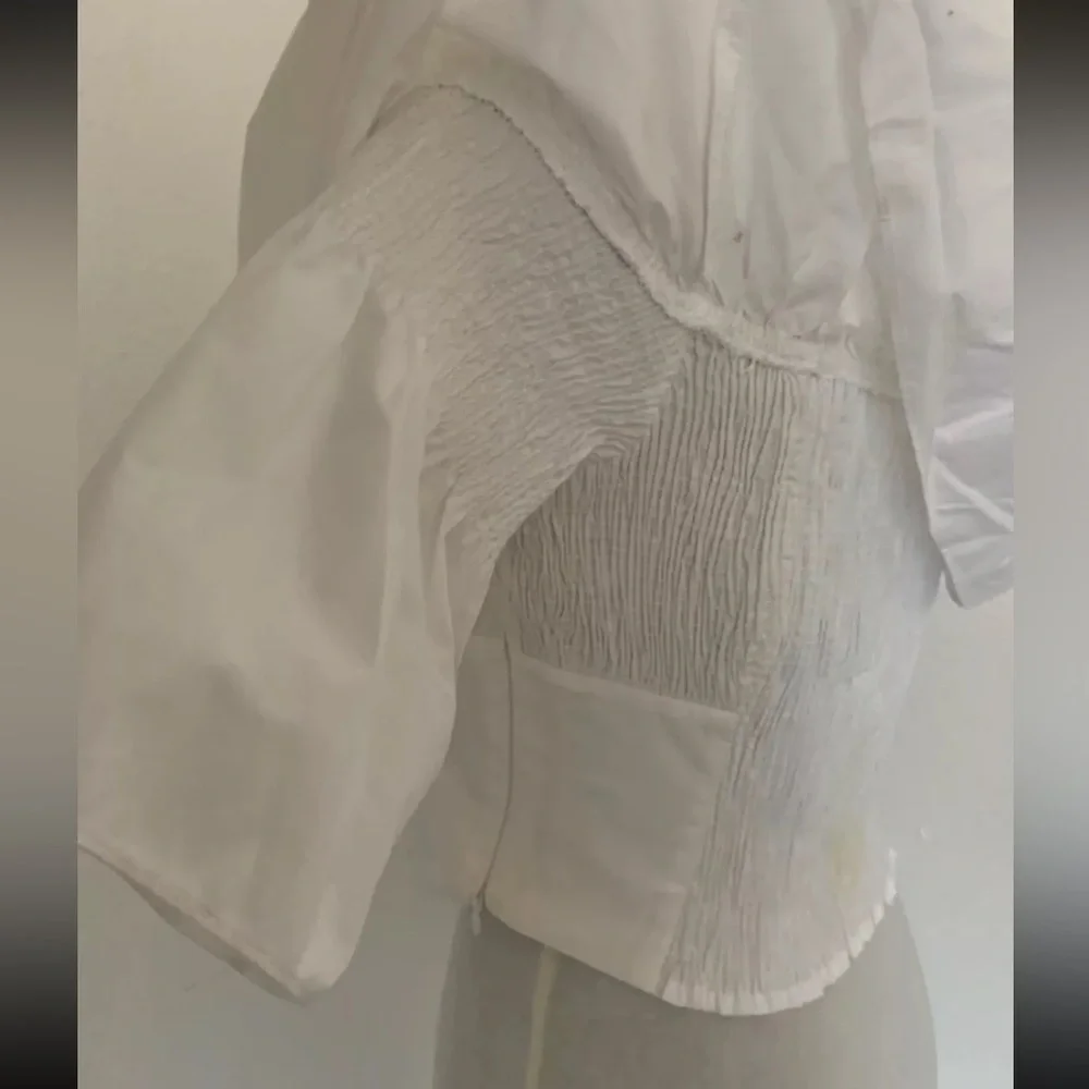 ZARA Womens Junior Girls Size L White Cropped Top Blouse Short Ruffle Sleeve - Picture 7 of 16